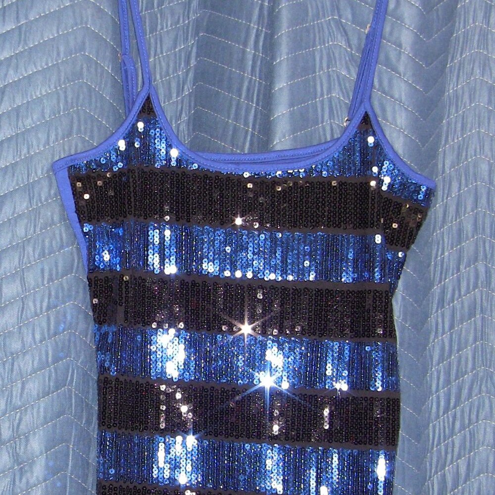 Voice Blue and Black Sequin Tank - size L